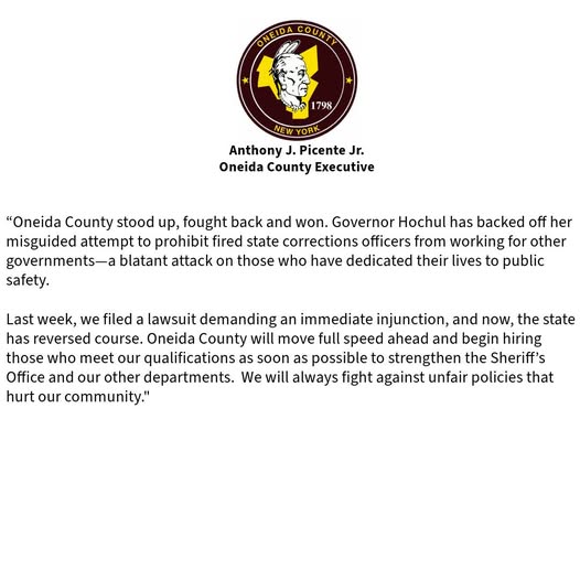 Anthony Picente Hochul Prison CO Statement March 2025