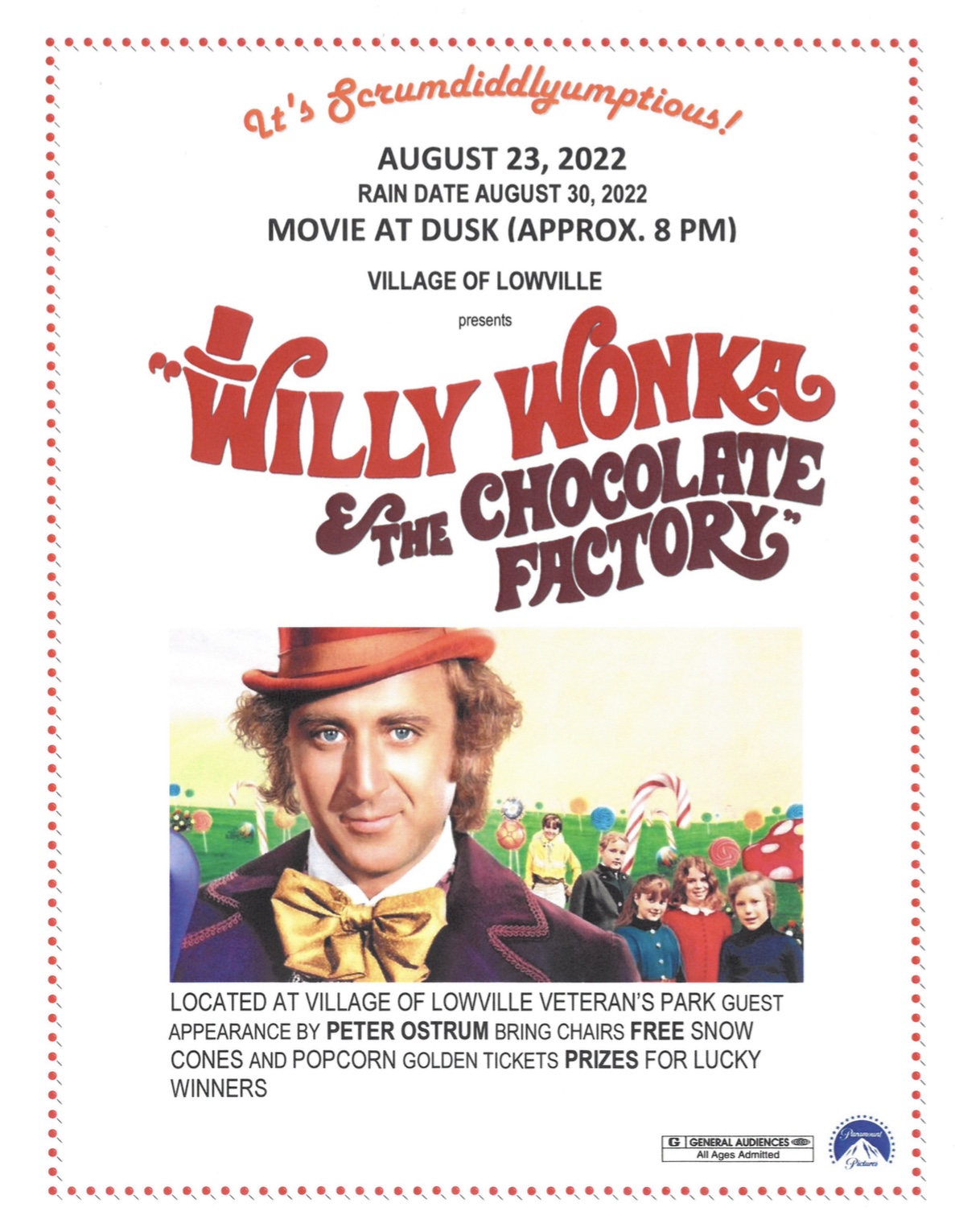 August 23 Lowville Movie in the Park