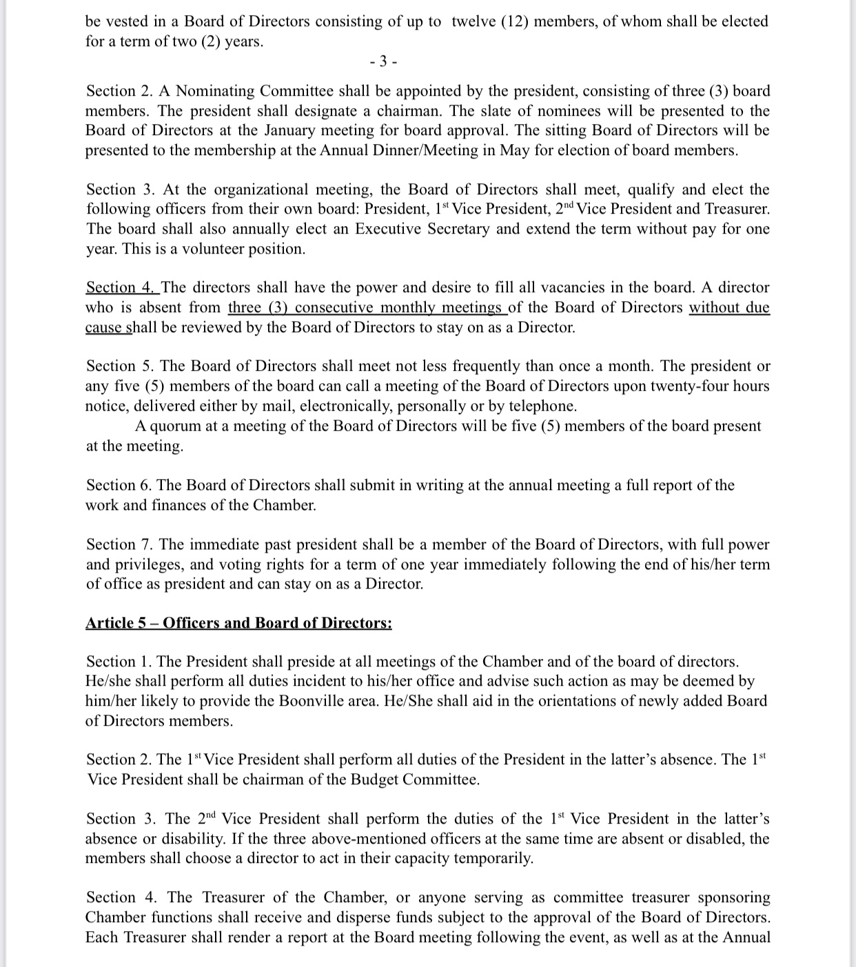 Boonville Chamber Bylaws Chamber Copy Section 1 Three