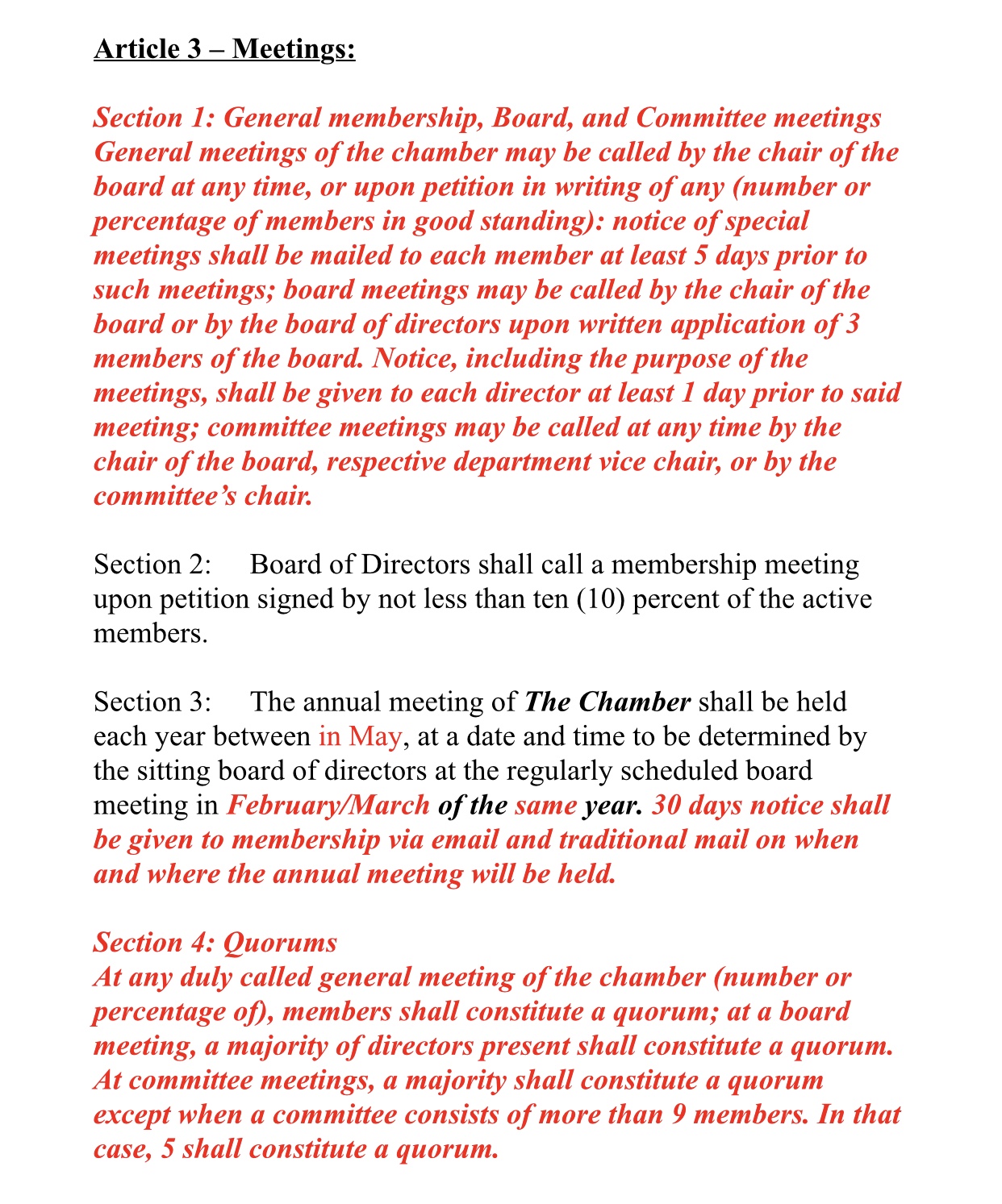 Boonville Chamber Chris Bylaws Section 1 Five