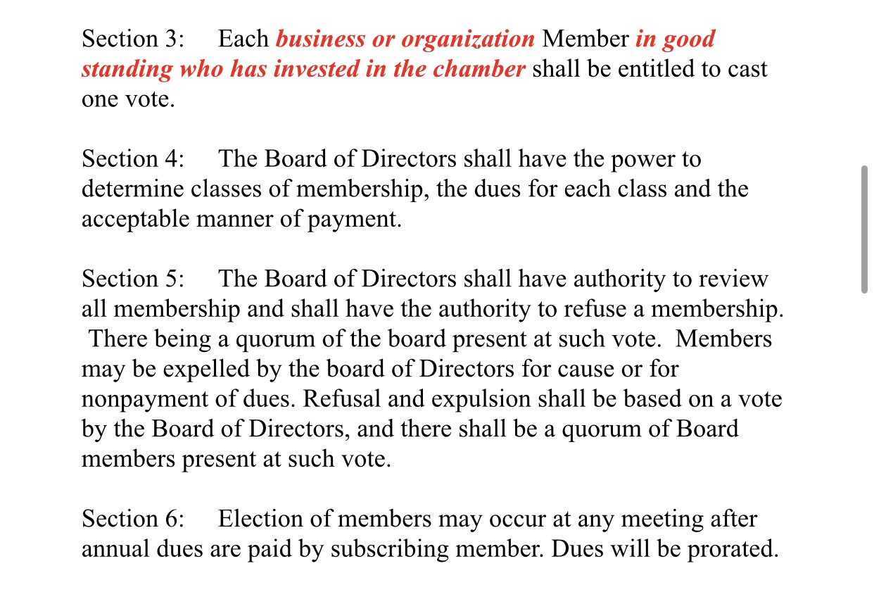 Boonville Chamber Chris Bylaws Section 1 Three