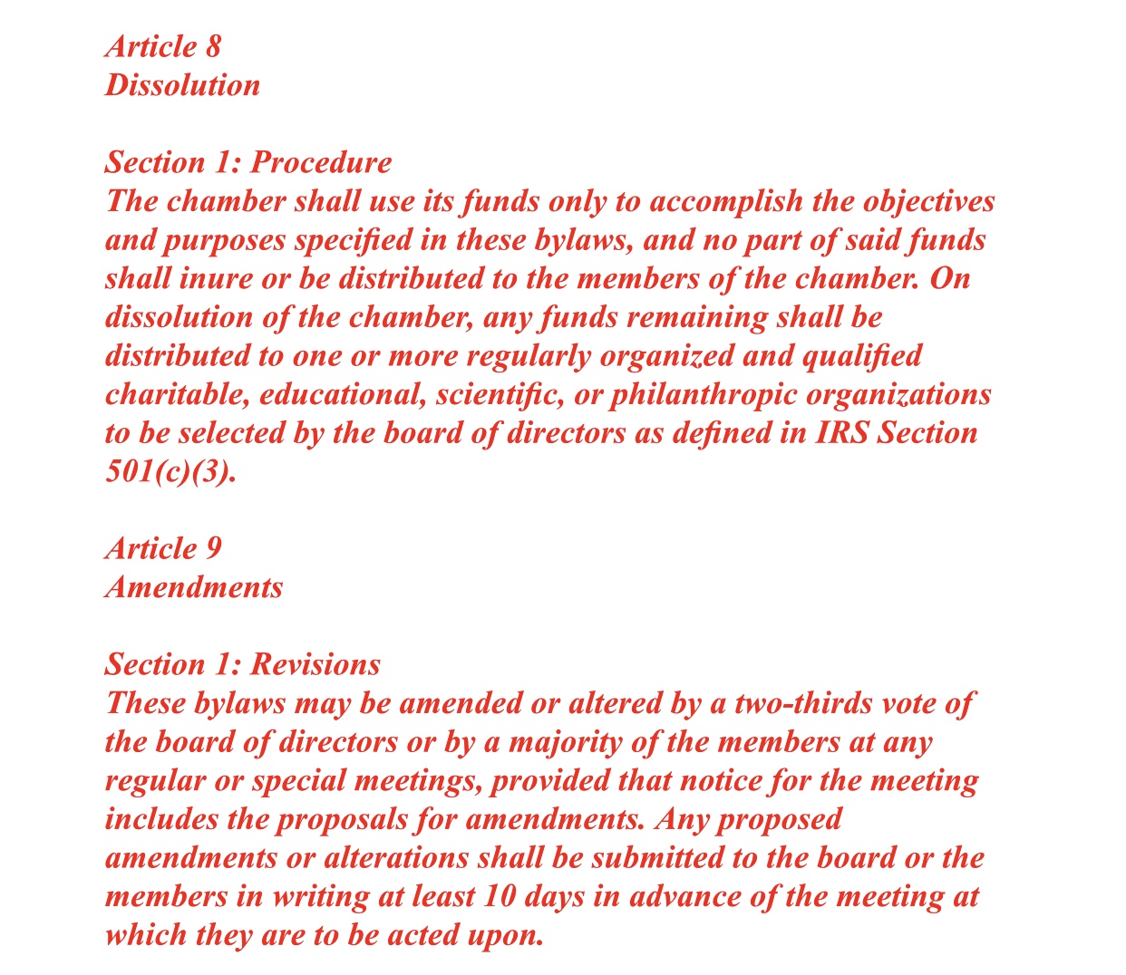 Boonville Chamber Chris Bylaws Section 3 Five
