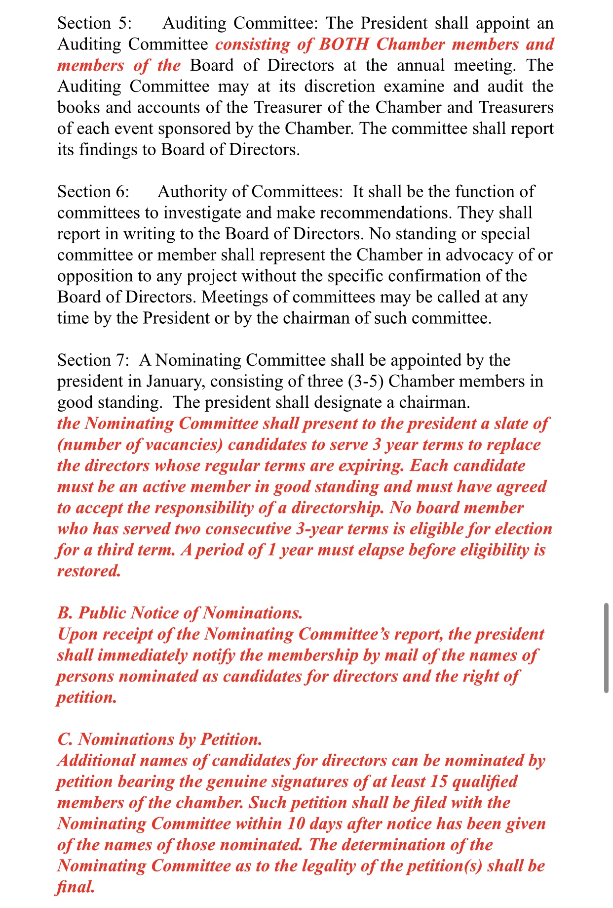 Boonville Chamber Chris Bylaws Section 3 One