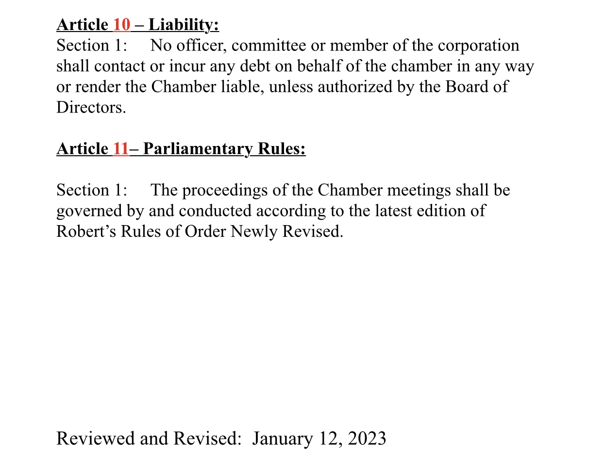 Boonville Chamber Chris Bylaws Section 3 Six