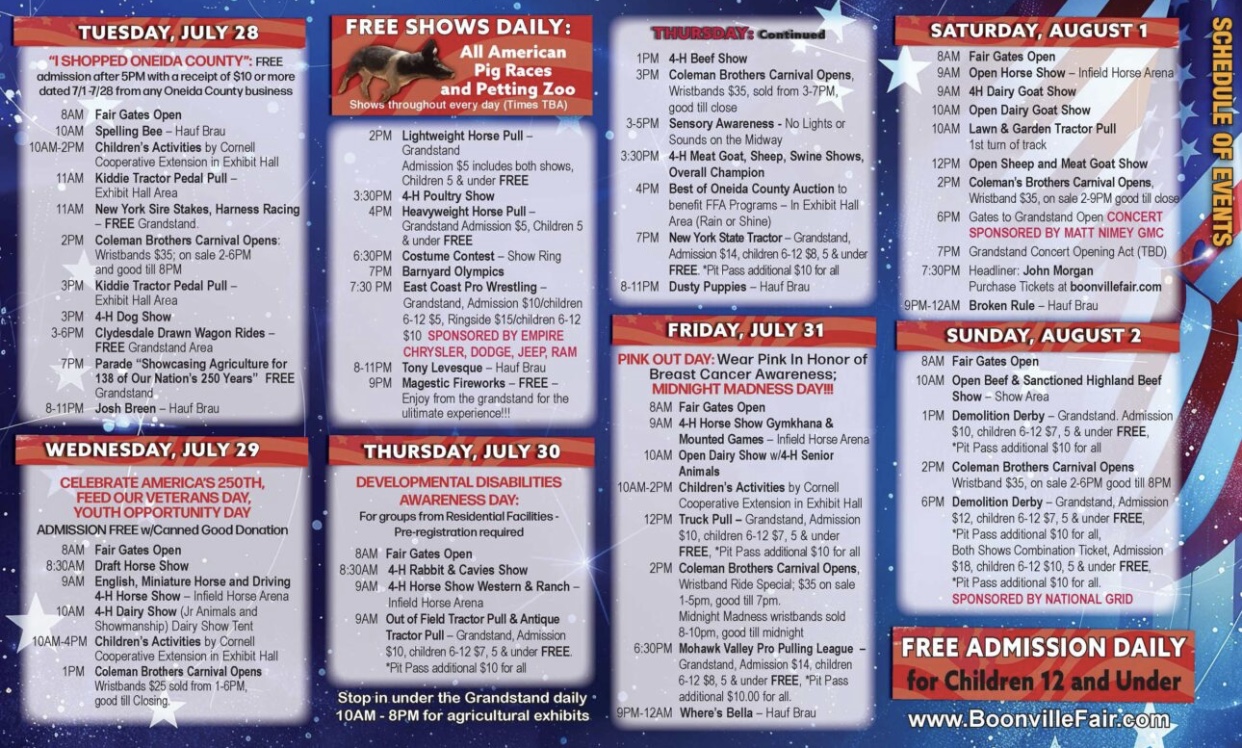 Boonville Oneida County Fair brochure 2026 2