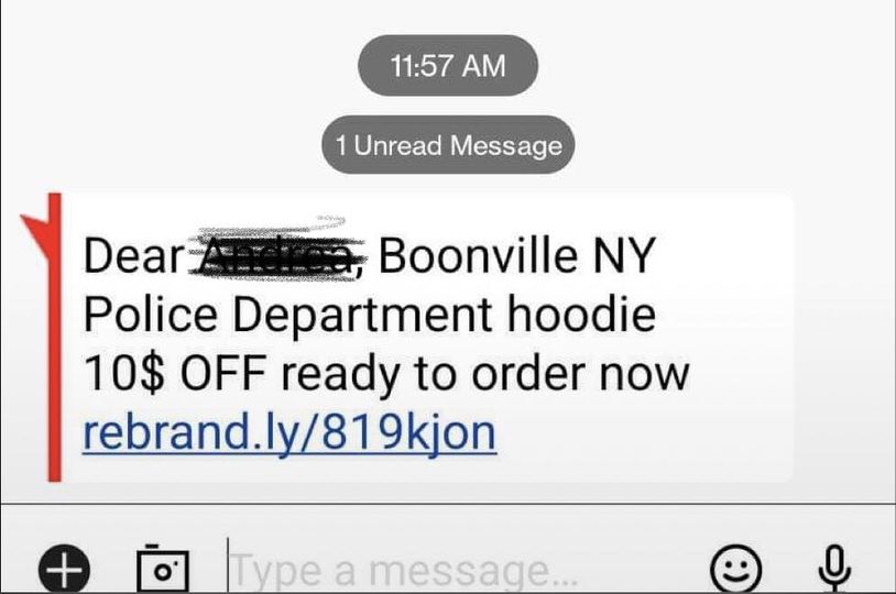 Boonville Police Text Message Scam October 2022