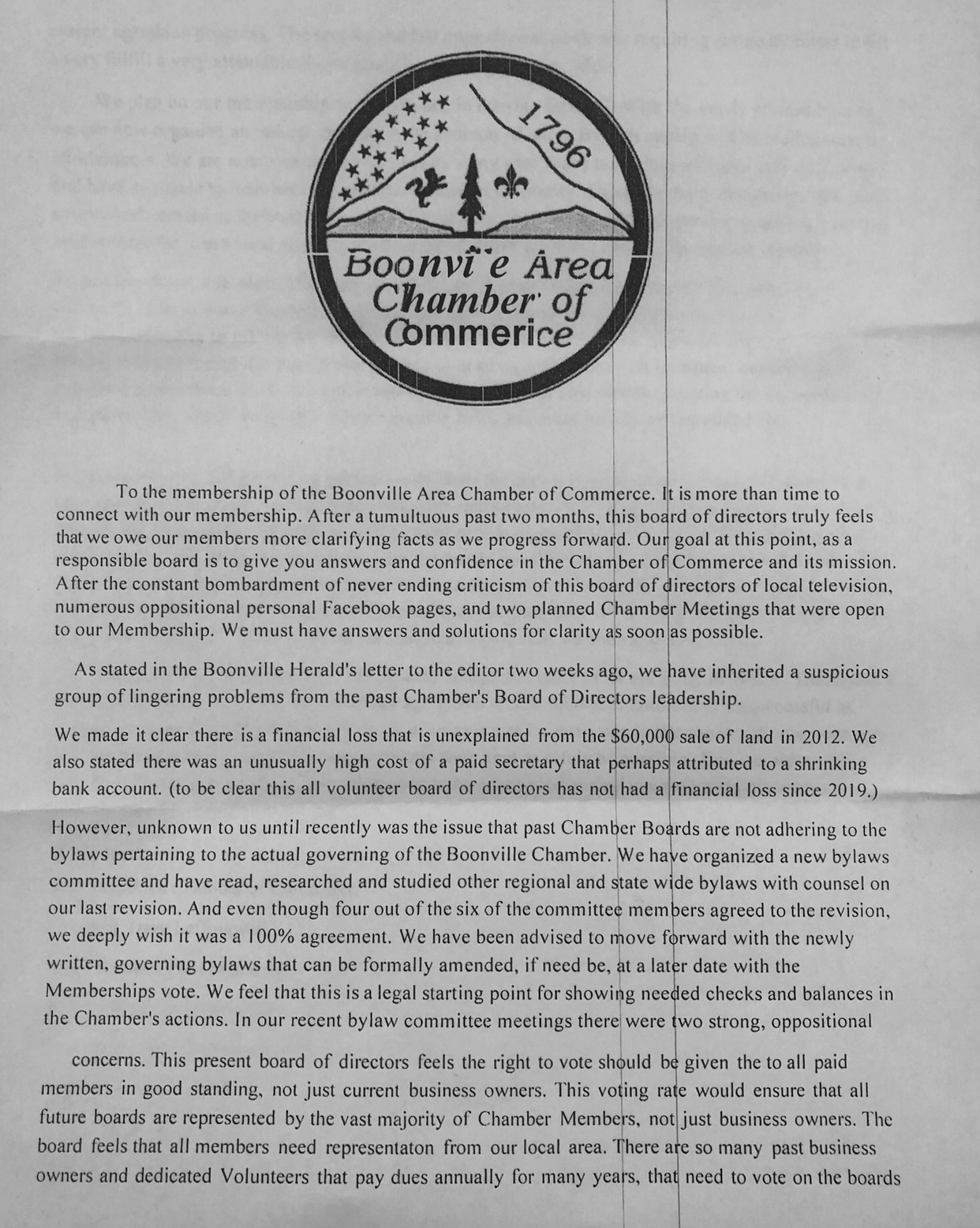 Boonville chamber March letter 2023