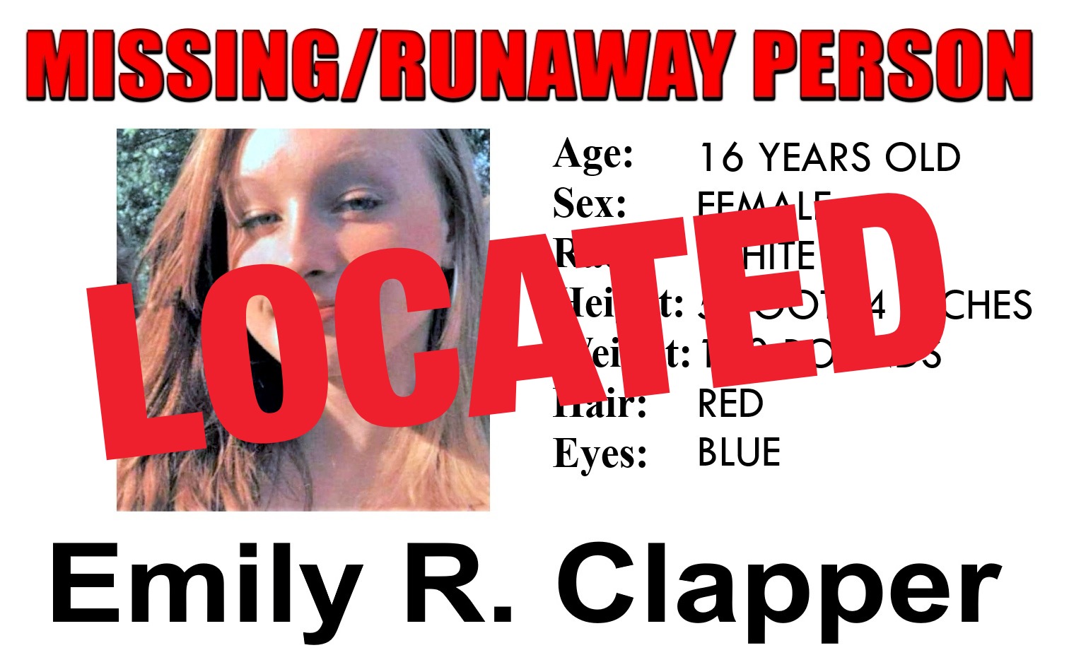 Clapper Emily Located NYSP