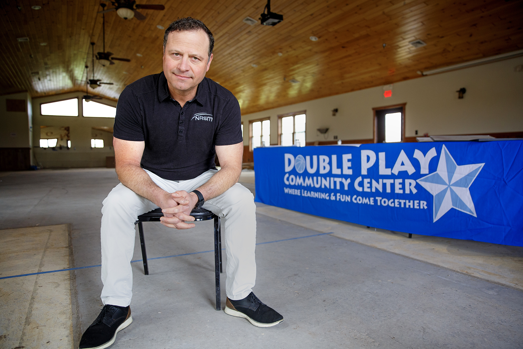 Dan Myers, founder of Double Play fitness at the former Ridgeview Lodge, undergoing a total transformation into the fitness organization’s new headquarters for community events and programs on NY-12 near Lowville in Lewis County on April 24, 2023. © Kara Dry Photography LLC