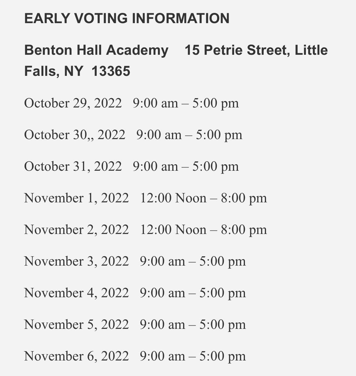Herkimer county early voting schedule 2022