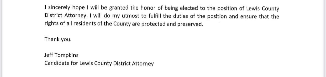 Jeff Tompkins Lewis County DA Candidate announcement 2023 2