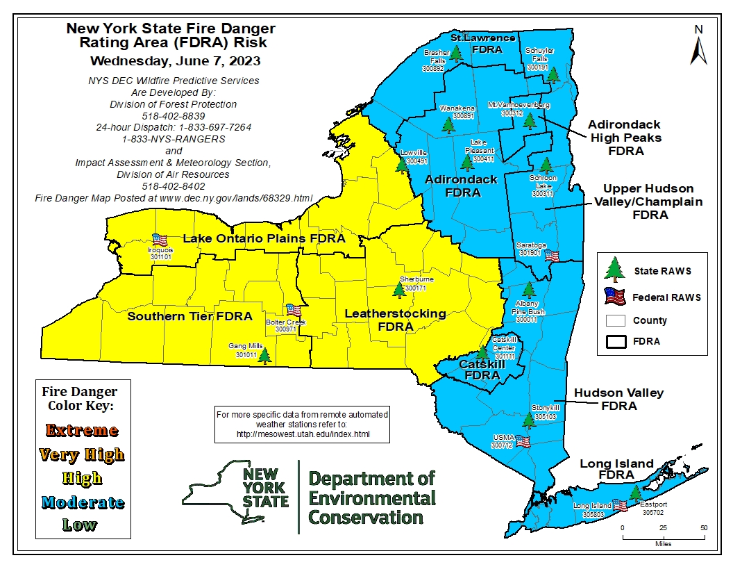 June 7 2023 NYS DEC Fire Danger Map