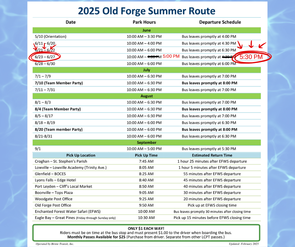 Lewis County Public Transportation Old Forge Route Change June 2025