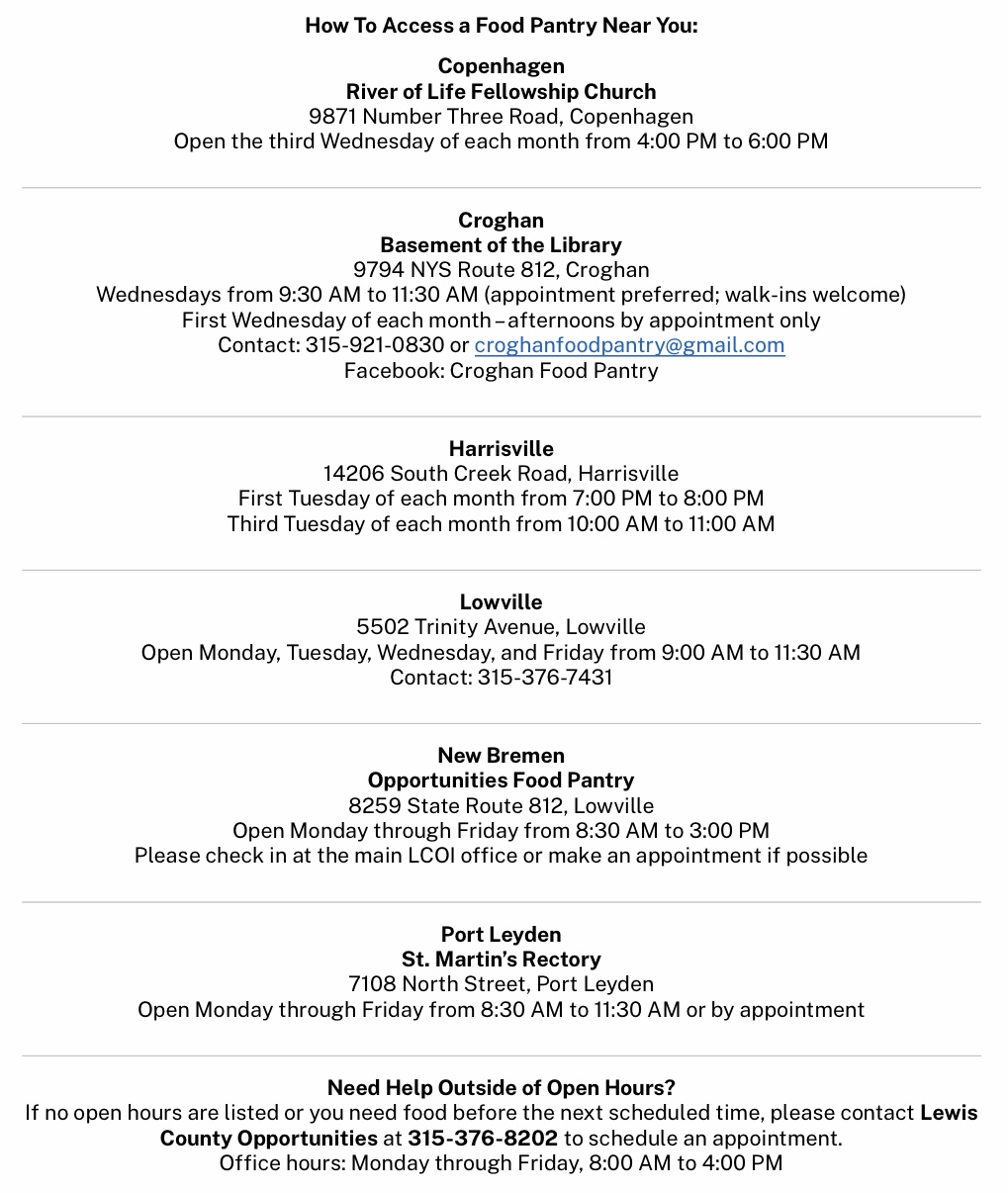 Lewis County new SNAP food pantry update October 2025