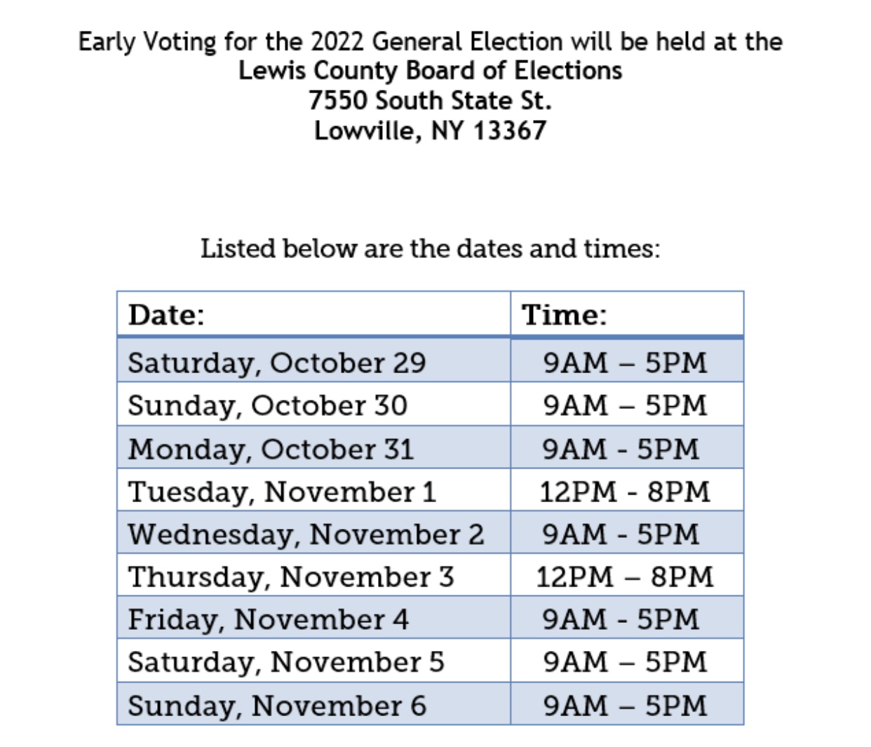 Lewis county early voting schedule 2022