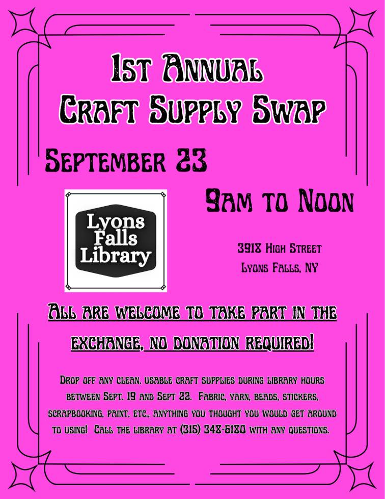 Lyons Falls Library Craft Fair September 23 2023