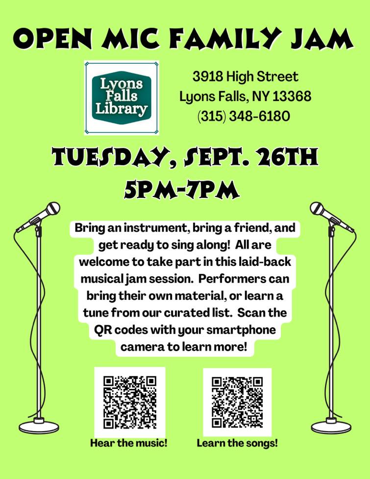 Lyons Falls Library Jam Session September 27 2023