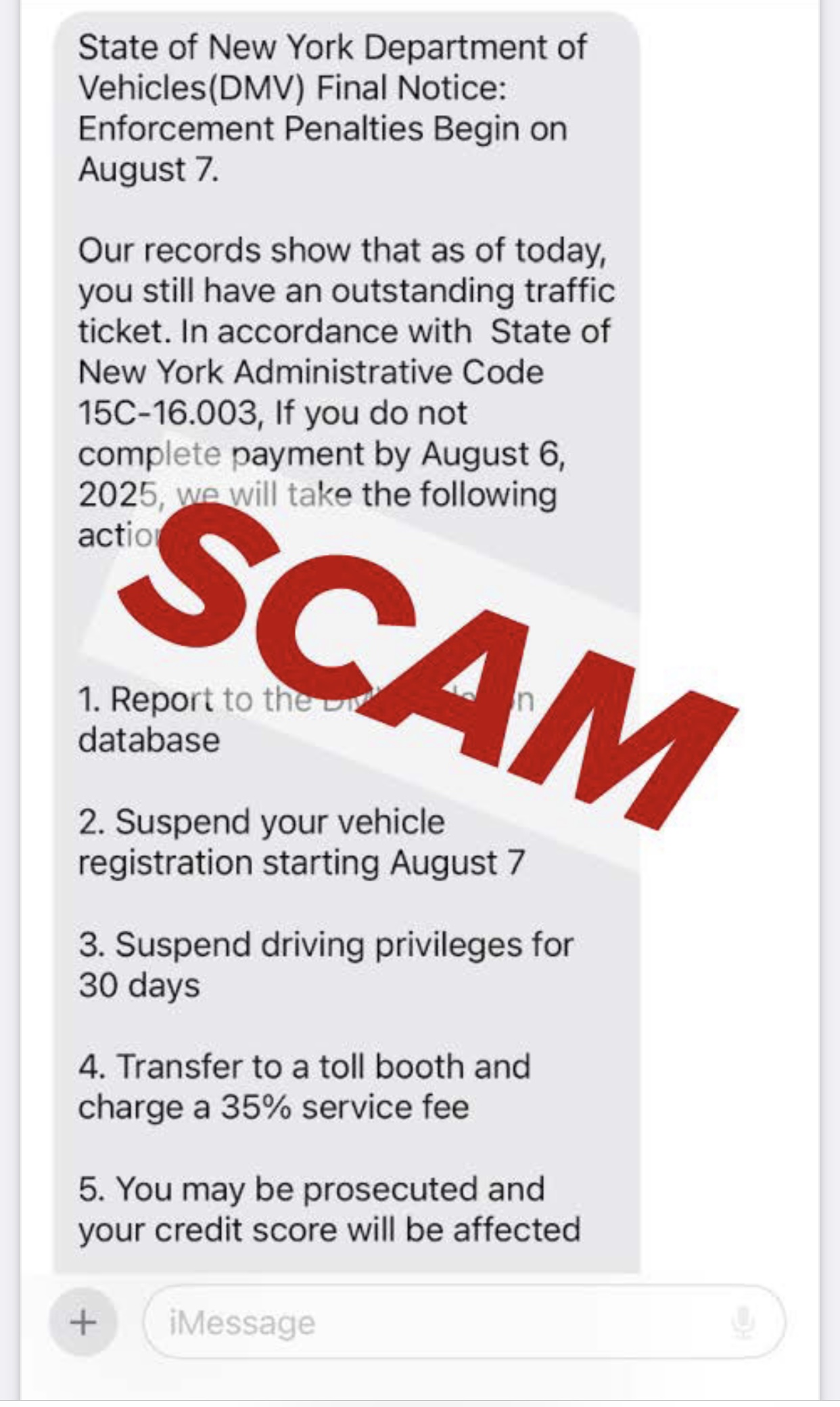 NYS DMV Scam Text Website 2