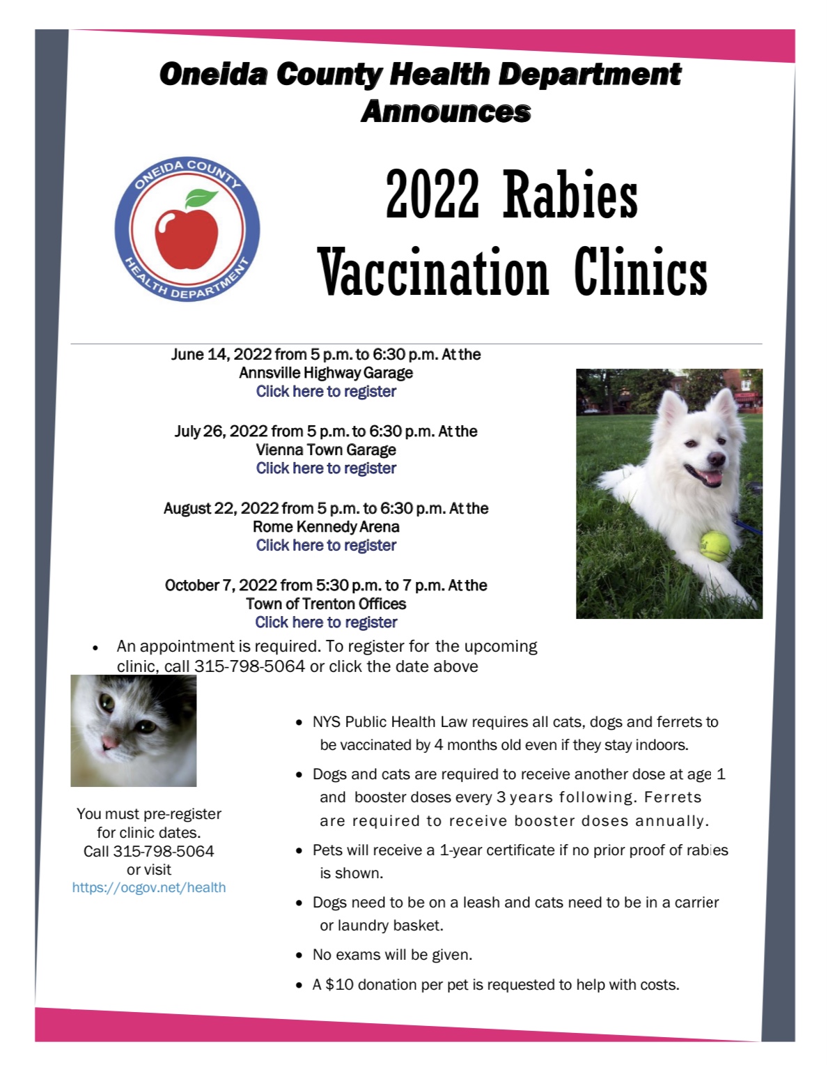 OCHD 2022 Rabies Vaccine Clinics