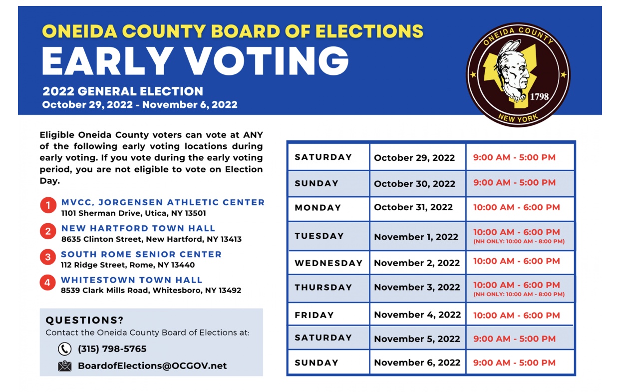 Oneida county early voting schedule 2022