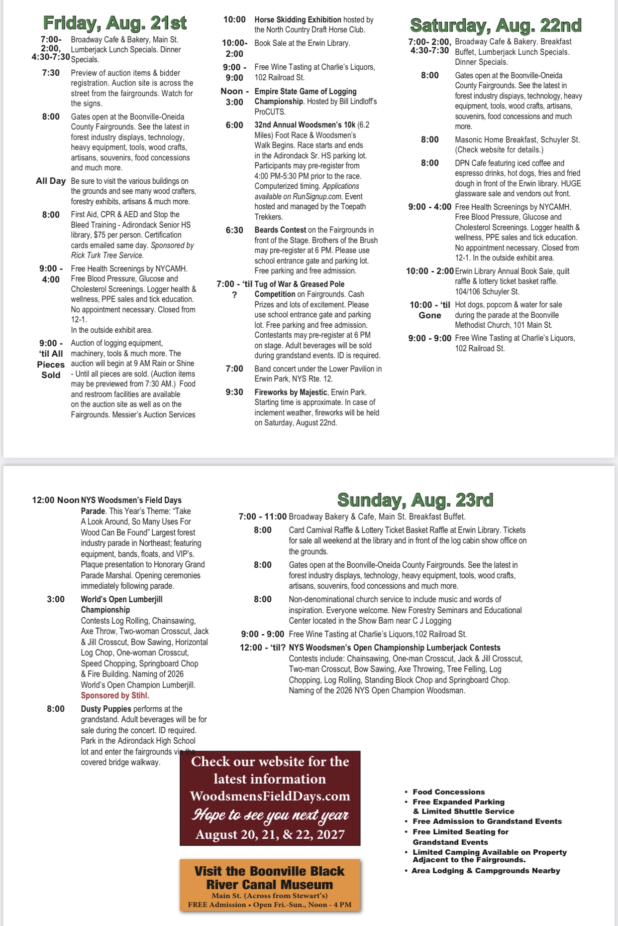 Woodsmens Field Days Schedule Brochure 2026 2